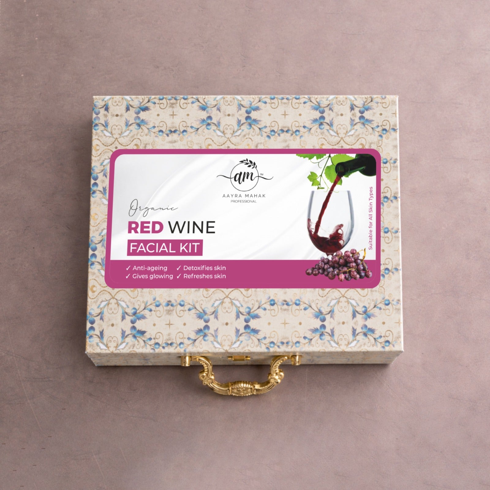 Am Professional Organic Red Wine Facial Kit for Glowing Skin | Anti-Ageing & Skin Detox Facial Kit | Suitable for All Skin Types